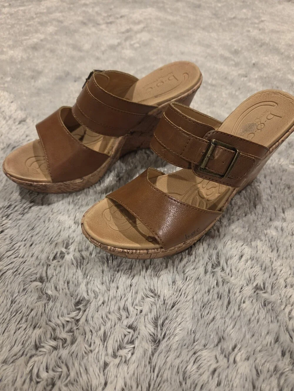 b.o.c. Tan Leather Double-Strap Wedge Sandals